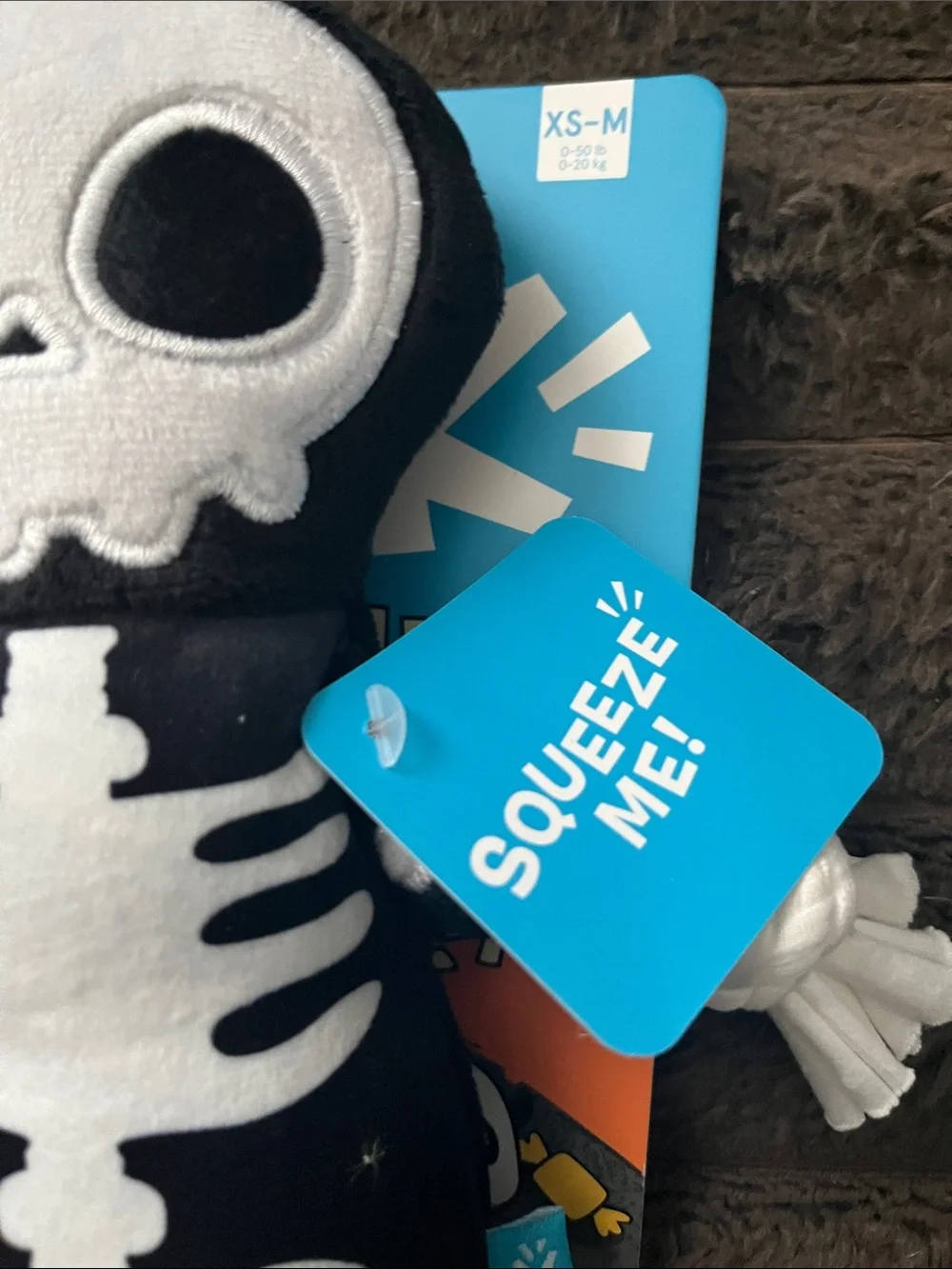 Bark Black & White Plush Squeak Skeleton Rope Dog Toy